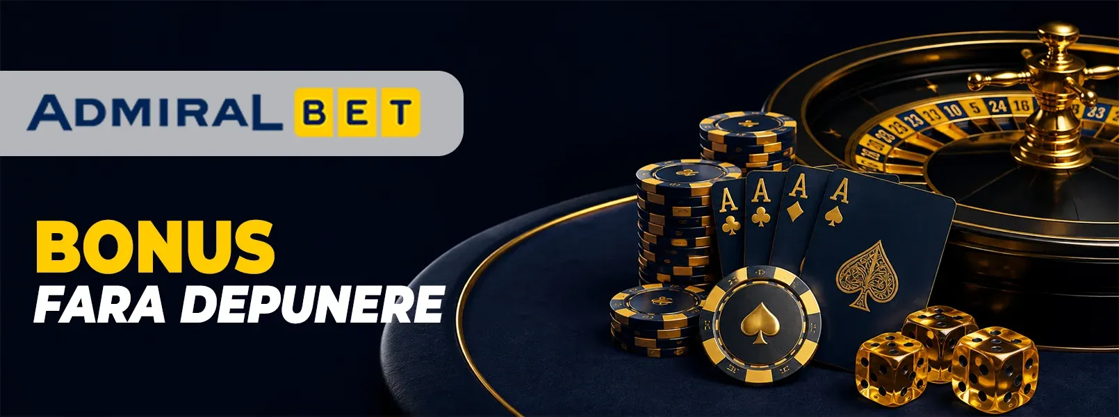 imagine cu admiralbet si textul bonus fara depunere, impreuna cu o ruleta si chipsuri de poker